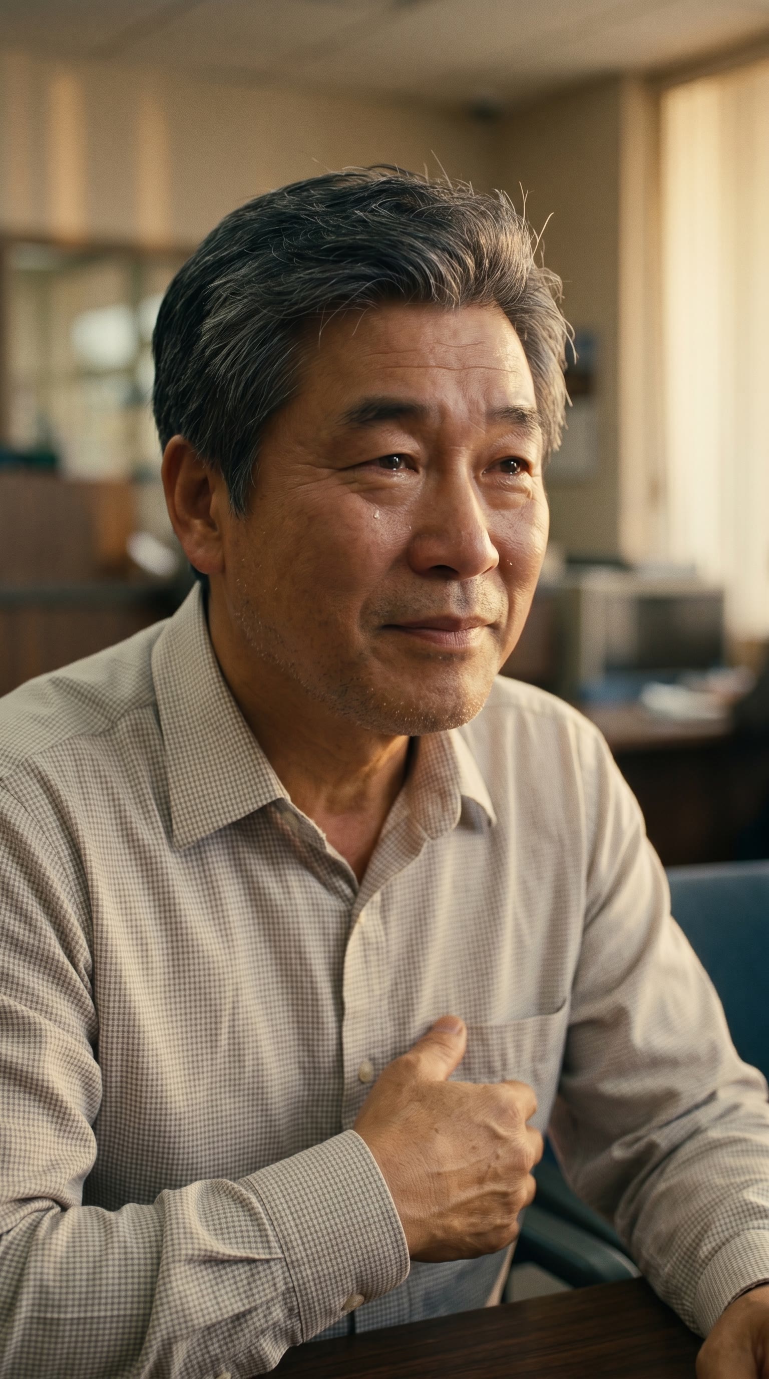 Man seated in a softly lit office