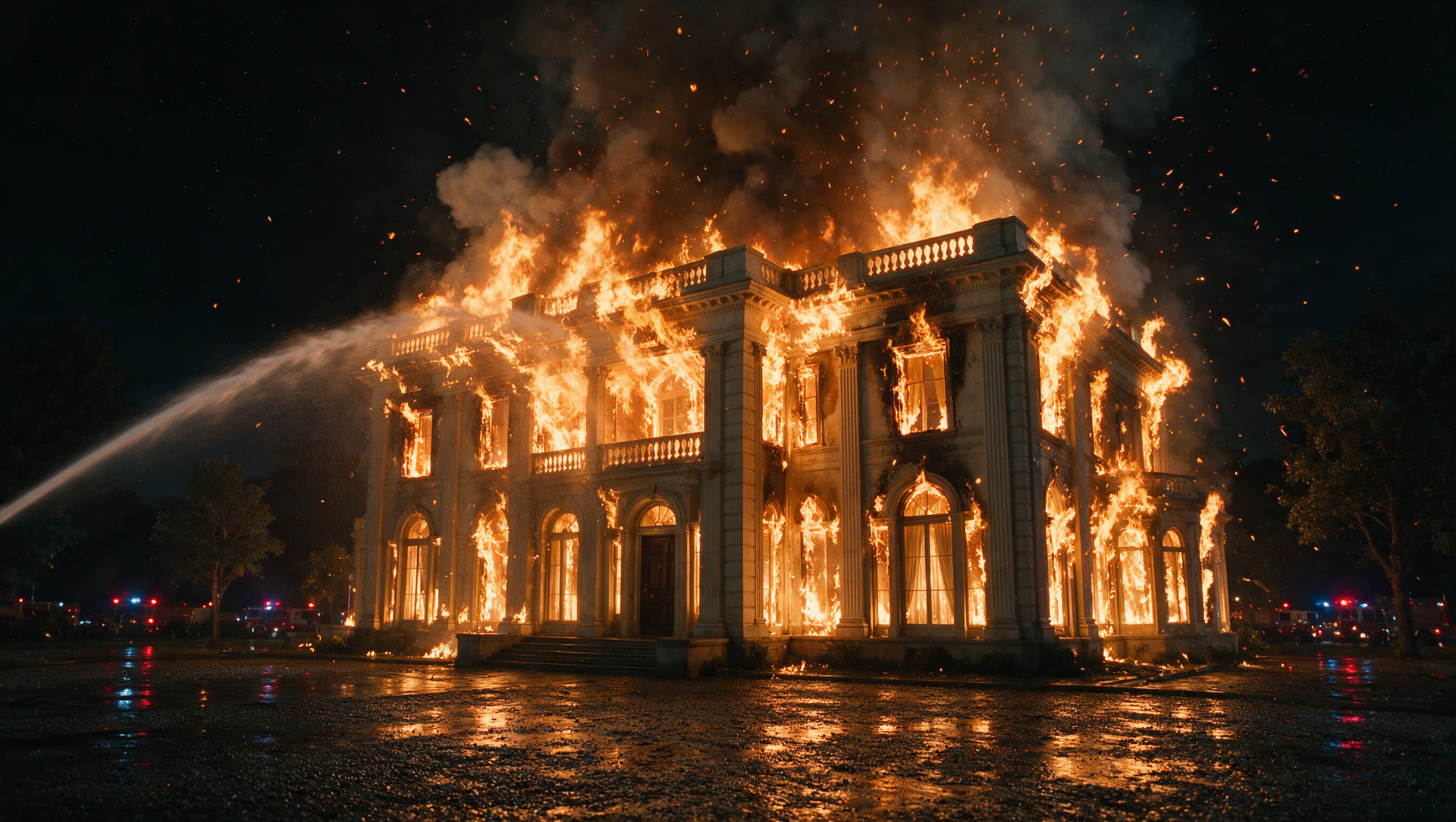 Grand mansion engulfed in flames