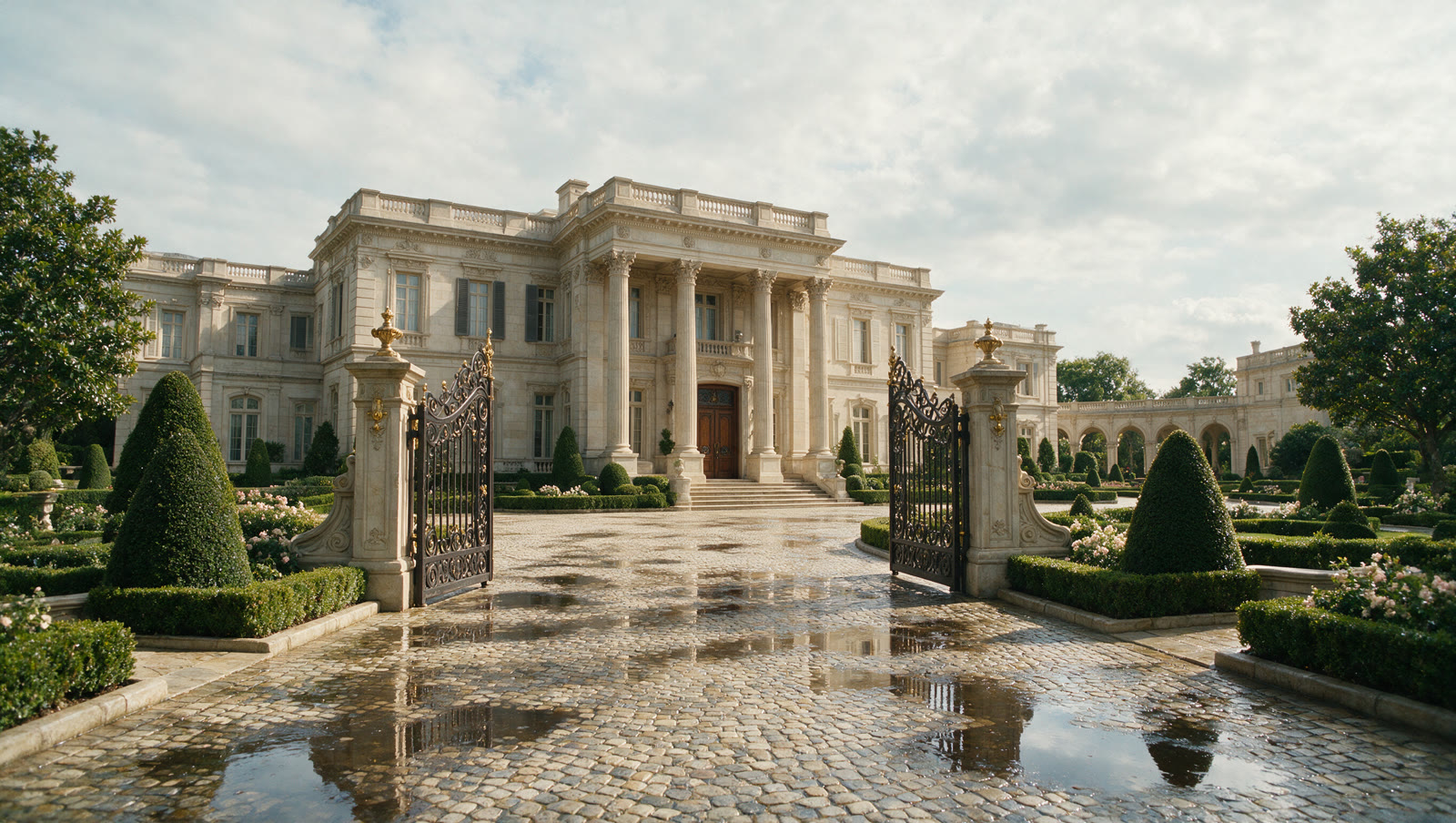 White estate beyond formal gardens