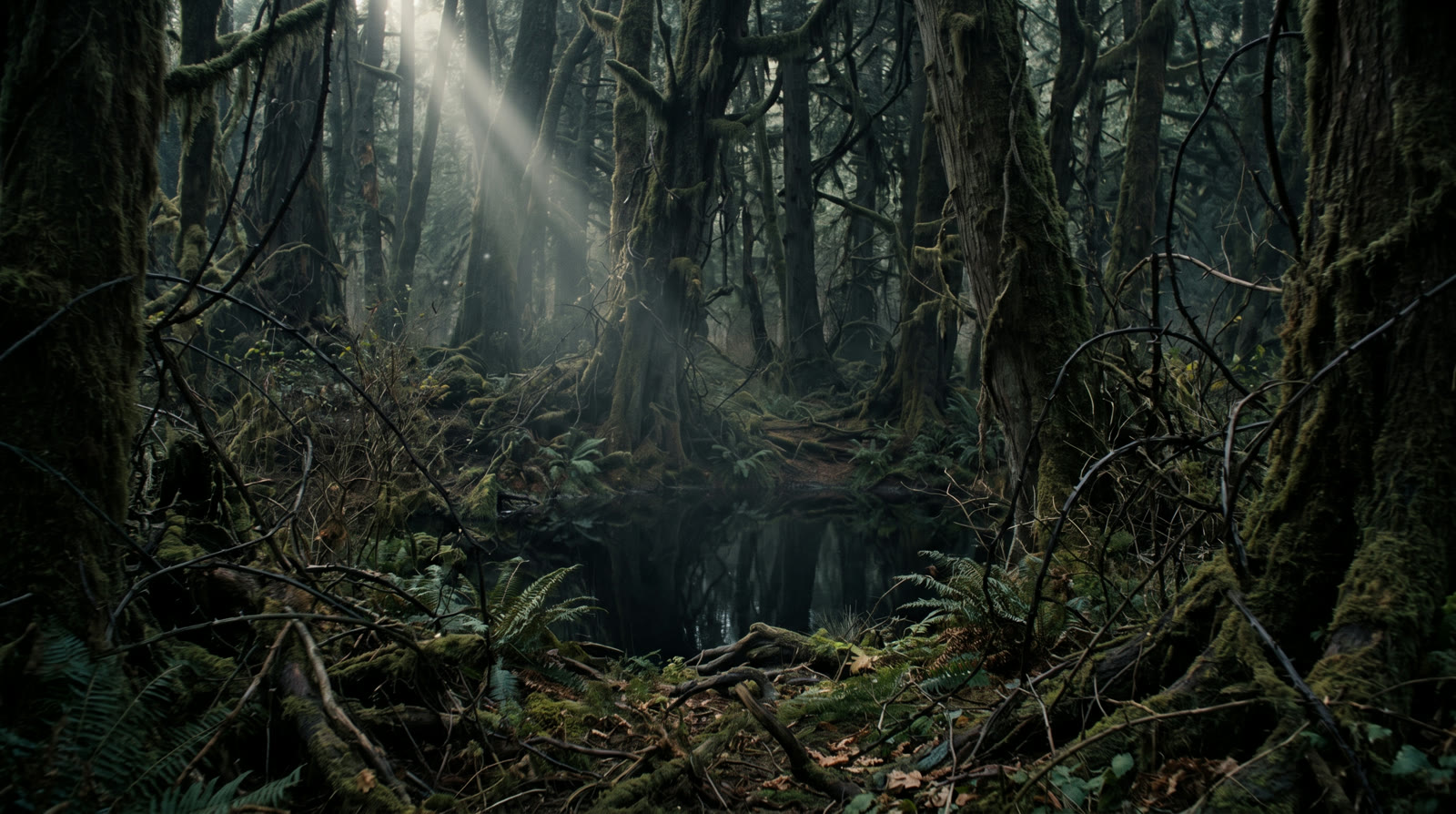 Ancient stone ruins in a dense forest
